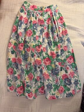 Vintage Floral A-Line Skirt in Pink, Blue & Green